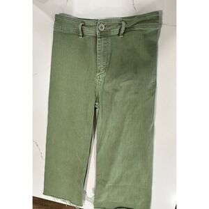 ee:some Los Angeles Olive Green High Waist Raw Hem Wide Leg Denim Pants Small
